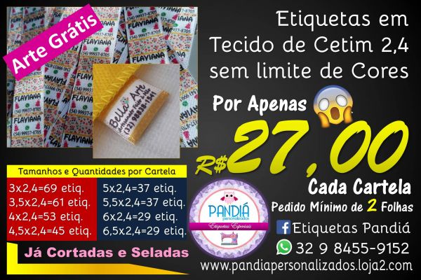 .ETIQUETAS EM CETIM 2,4 CM SEM LIMITE DE CORES